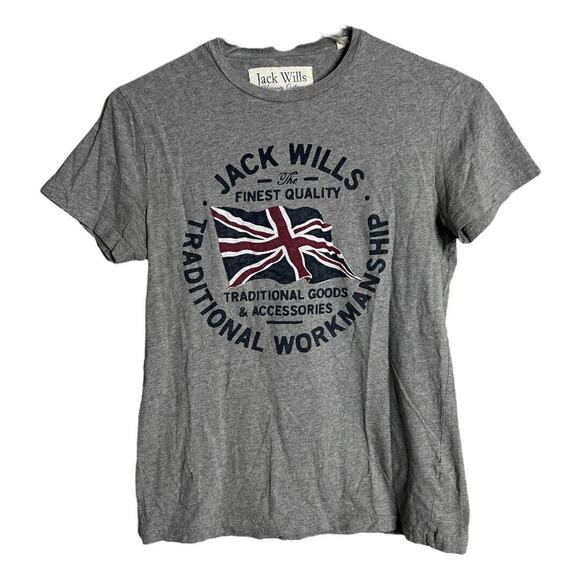 Jack Wills Shirt Men Small Gray Navy Great Britain Flag Graphic Tee Crew England - Picture 1 of 5